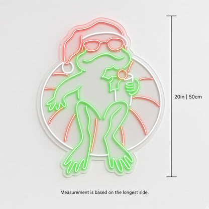 Christmas Frog on Pool Float LED Neon Sign - size guide