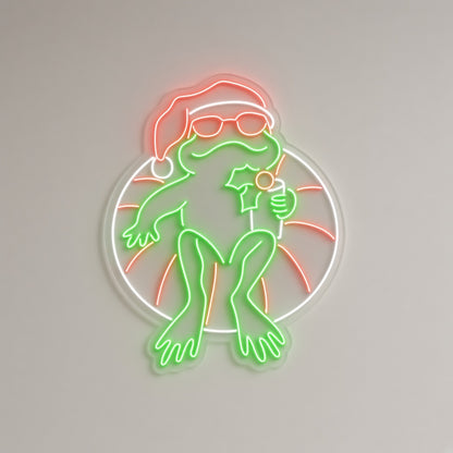 Christmas Frog on Pool Float LED Neon Sign - natural light view