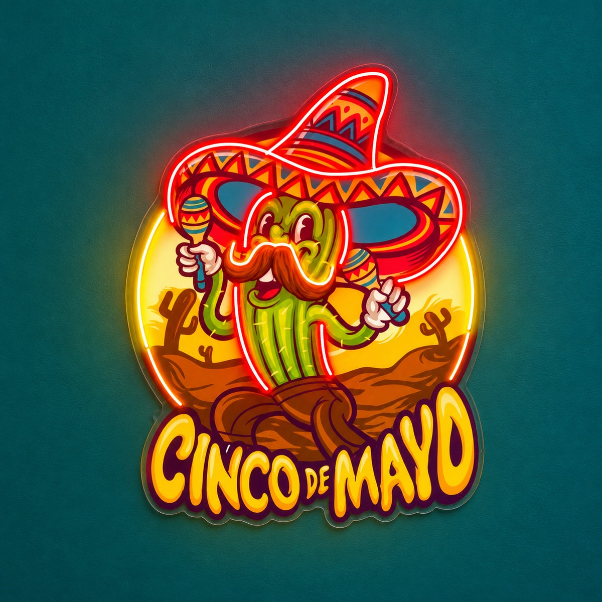 Cinco De Mayo Maraca Cactus LED Neon Sign - product hero