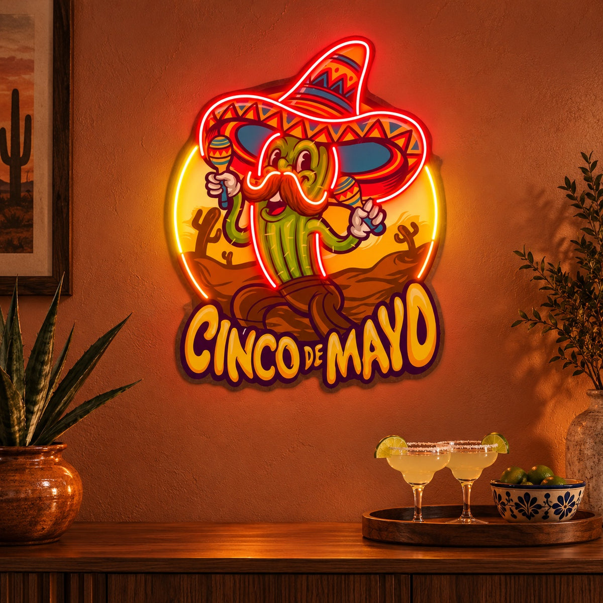 Cinco De Mayo Maraca Cactus LED Neon Sign - advertising view