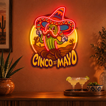 Cinco De Mayo Maraca Cactus LED Neon Sign - advertising view