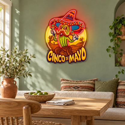 Cinco De Mayo Maraca Cactus LED Neon Sign - lifestyle view
