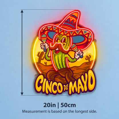 Cinco De Mayo Maraca Cactus LED Neon Sign - size guide