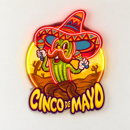 Cinco De Mayo Maraca Cactus LED Neon Sign - natural light view