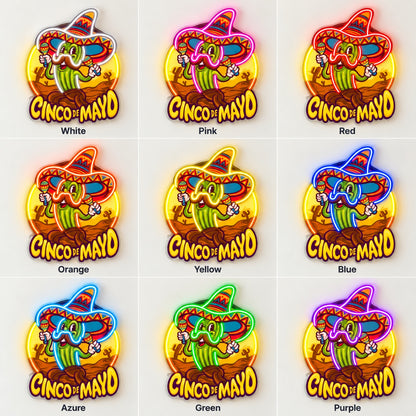 Cinco De Mayo Maraca Cactus LED Neon Sign - nine-color grid