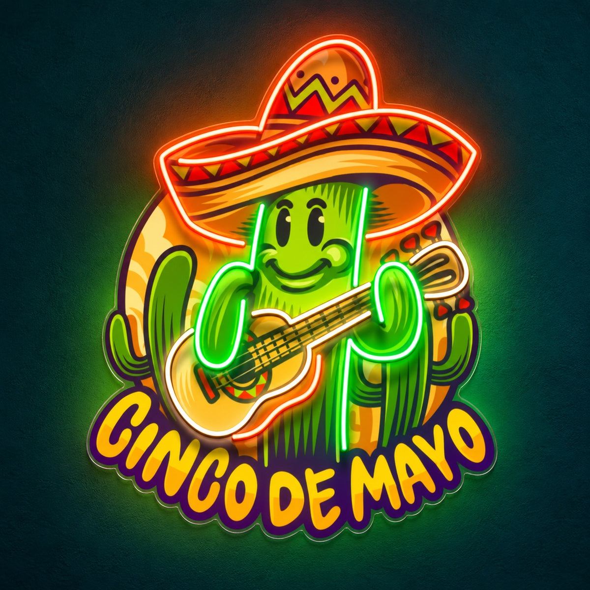 Cinco De Mayo Sombrero Guitar Cactus LED Neon Sign - product hero
