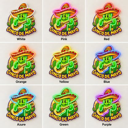 Cinco De Mayo Sombrero Guitar Cactus LED Neon Sign - nine-color grid