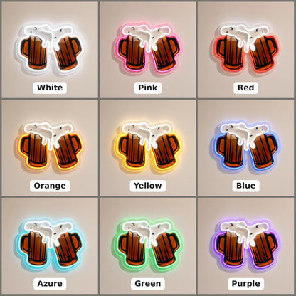 Clinking Beer Mugs UV Print Foam Light for Home Bar LED Neon Sign - nine-color grid
