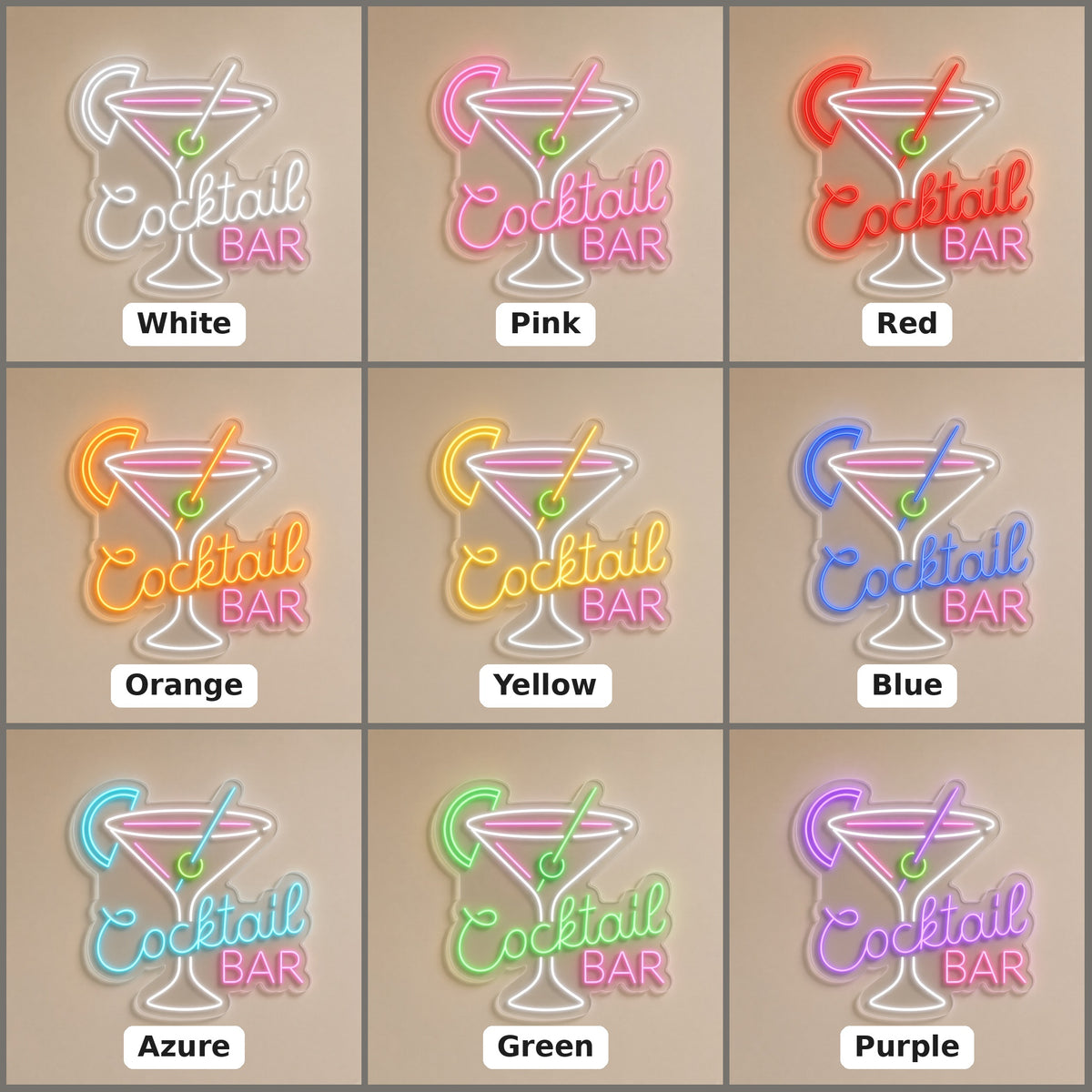 Cocktail Bar Martini Glass Lemon for Home Bar Lounge LED Neon Sign - nine-color grid