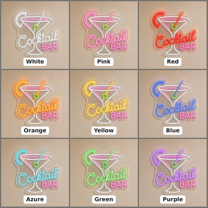Cocktail Bar Martini Glass Lemon for Home Bar Lounge LED Neon Sign - nine-color grid