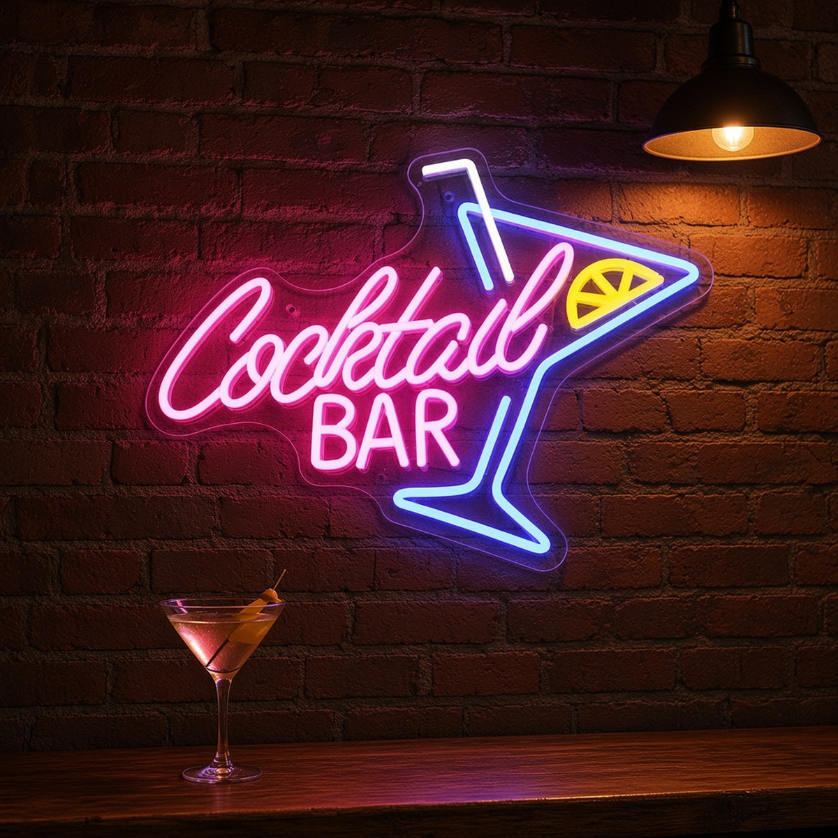 Cocktail Bar Martini Glass Lemon Slice for Party LED Neon Sign - advertising view