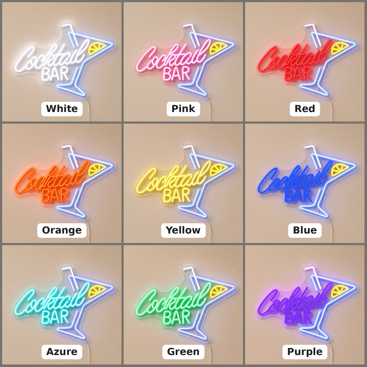Cocktail Bar Martini Glass Lemon Slice for Party LED Neon Sign - nine-color grid