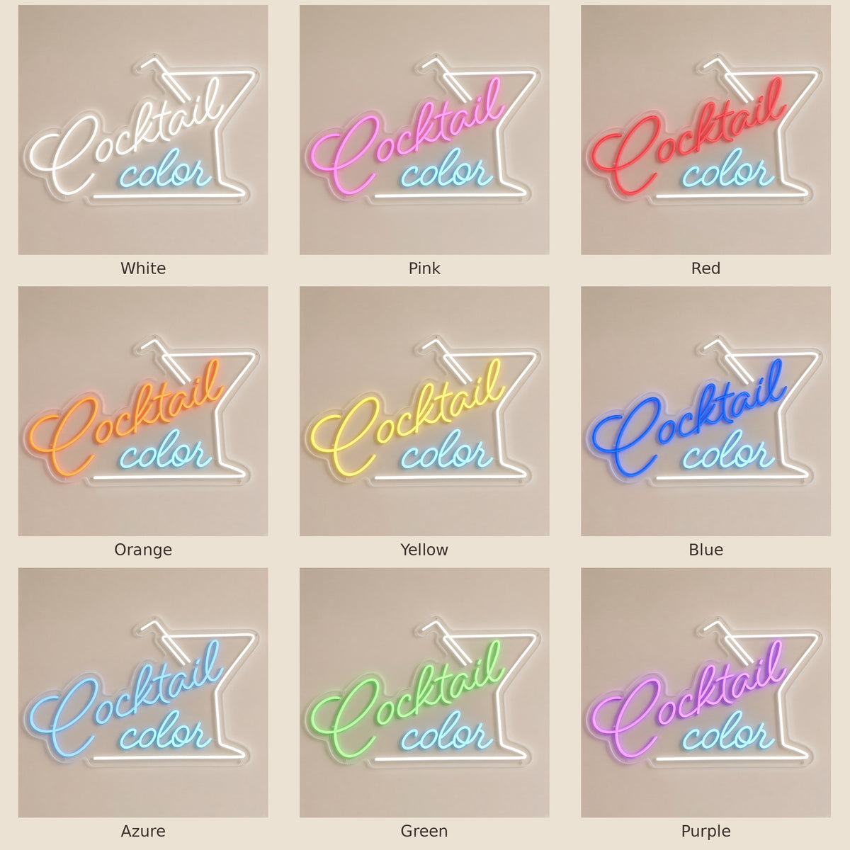 Cocktail Color LED Neon Sign - nine-color grid