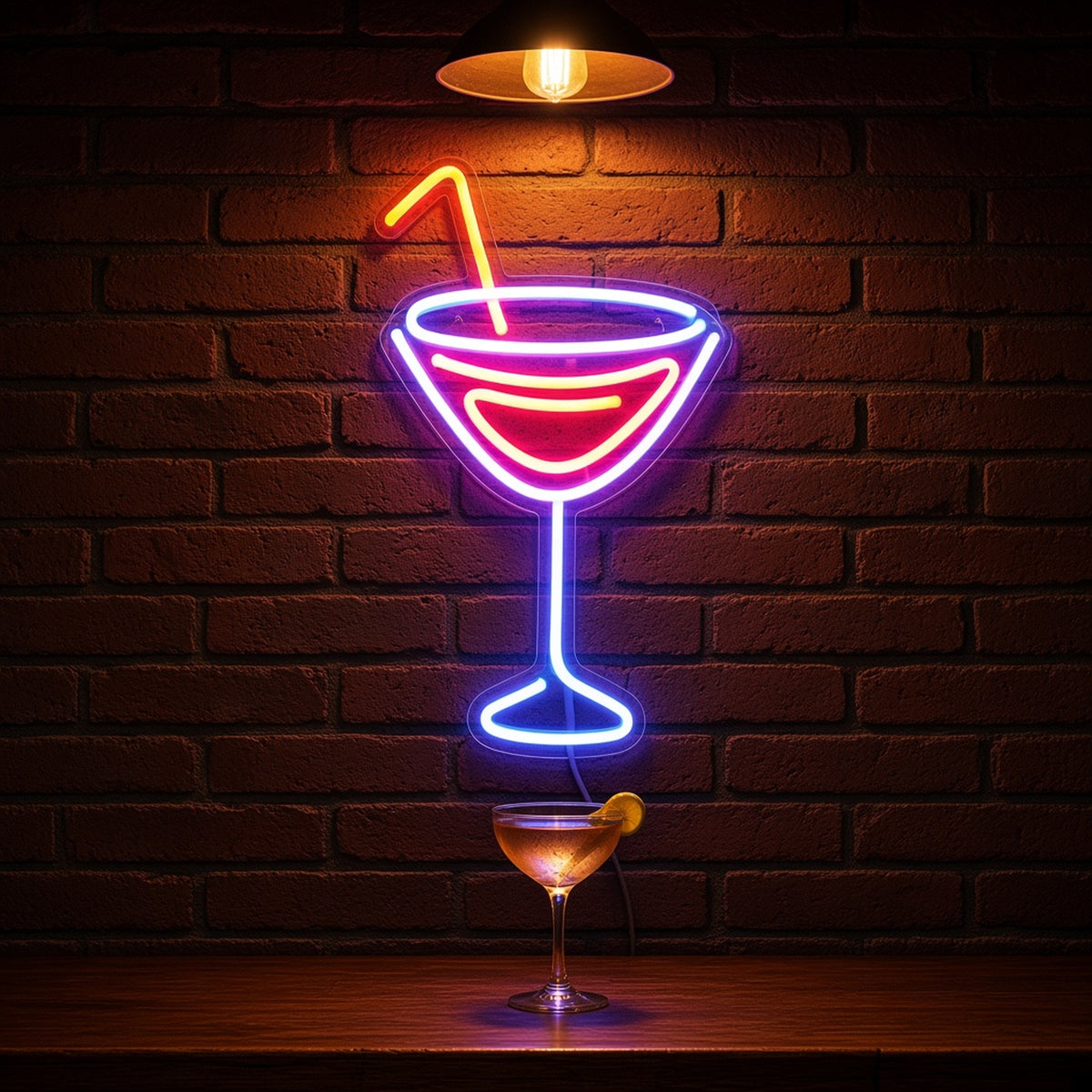 Cocktail Glass Drink with Straw for Home Bar Party Decor LED Neon Sign - advertising view
