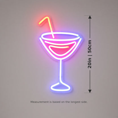 Cocktail Glass Drink with Straw for Home Bar Party Decor LED Neon Sign - size guide