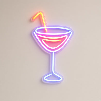 Cocktail Glass Drink with Straw for Home Bar Party Decor LED Neon Sign - natural light view