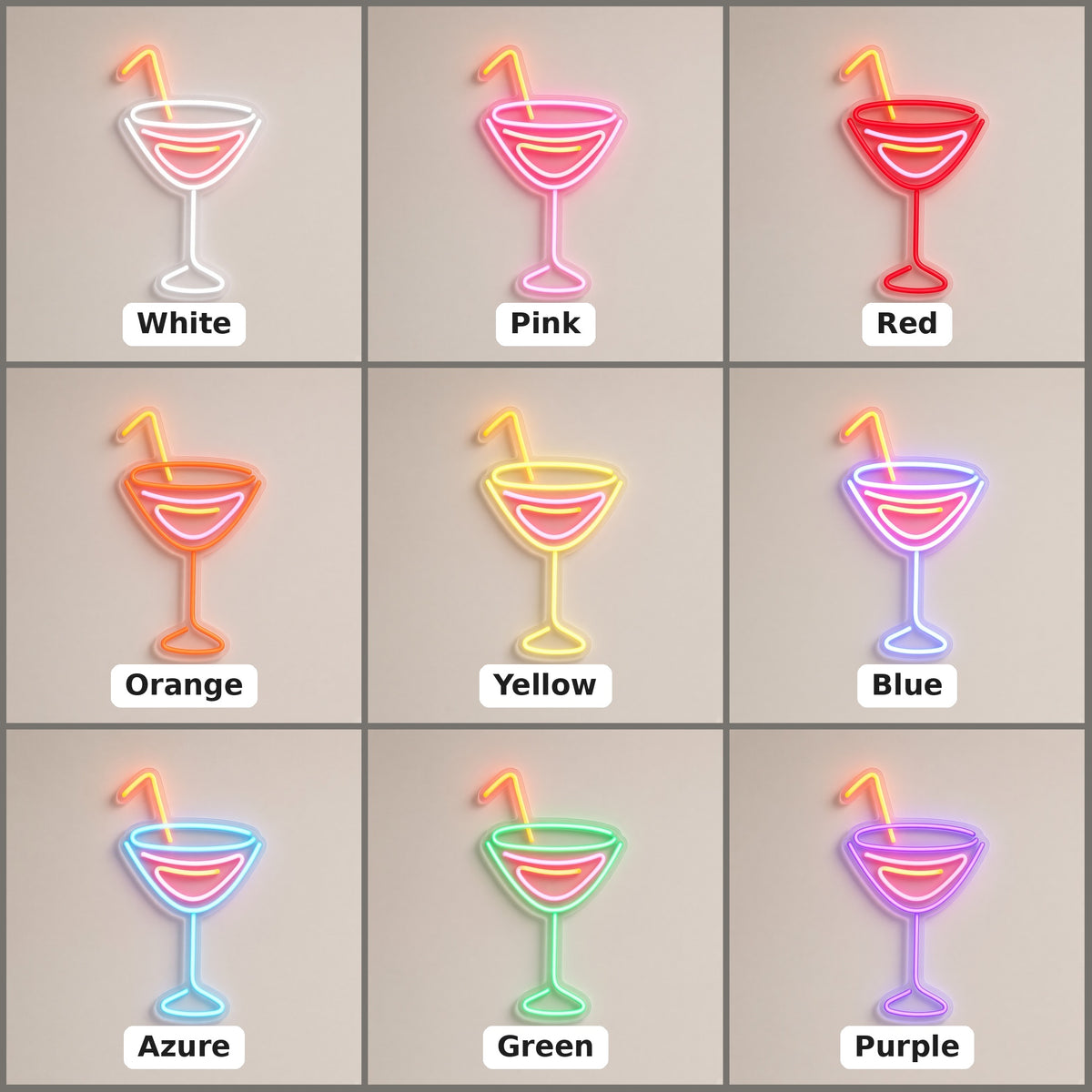 Cocktail Glass Drink with Straw for Home Bar Party Decor LED Neon Sign - nine-color grid