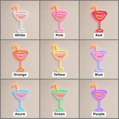 Cocktail Glass Drink with Straw for Home Bar Party Decor LED Neon Sign - nine-color grid