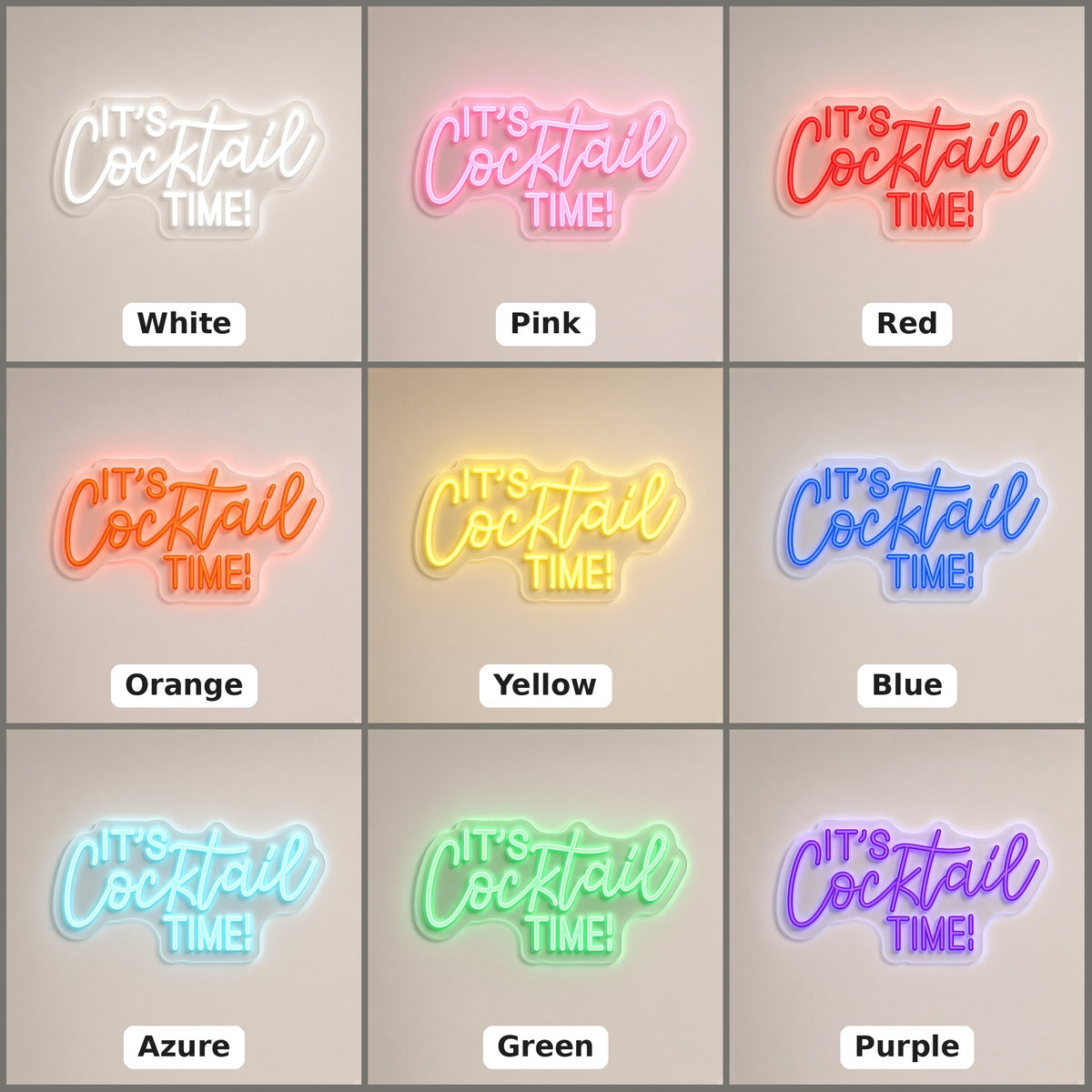 Cocktail Time LED Neon Sign - nine-color grid