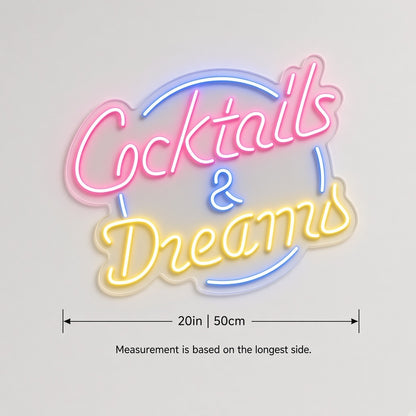 Cocktails & Dreams LED Neon Sign - size guide