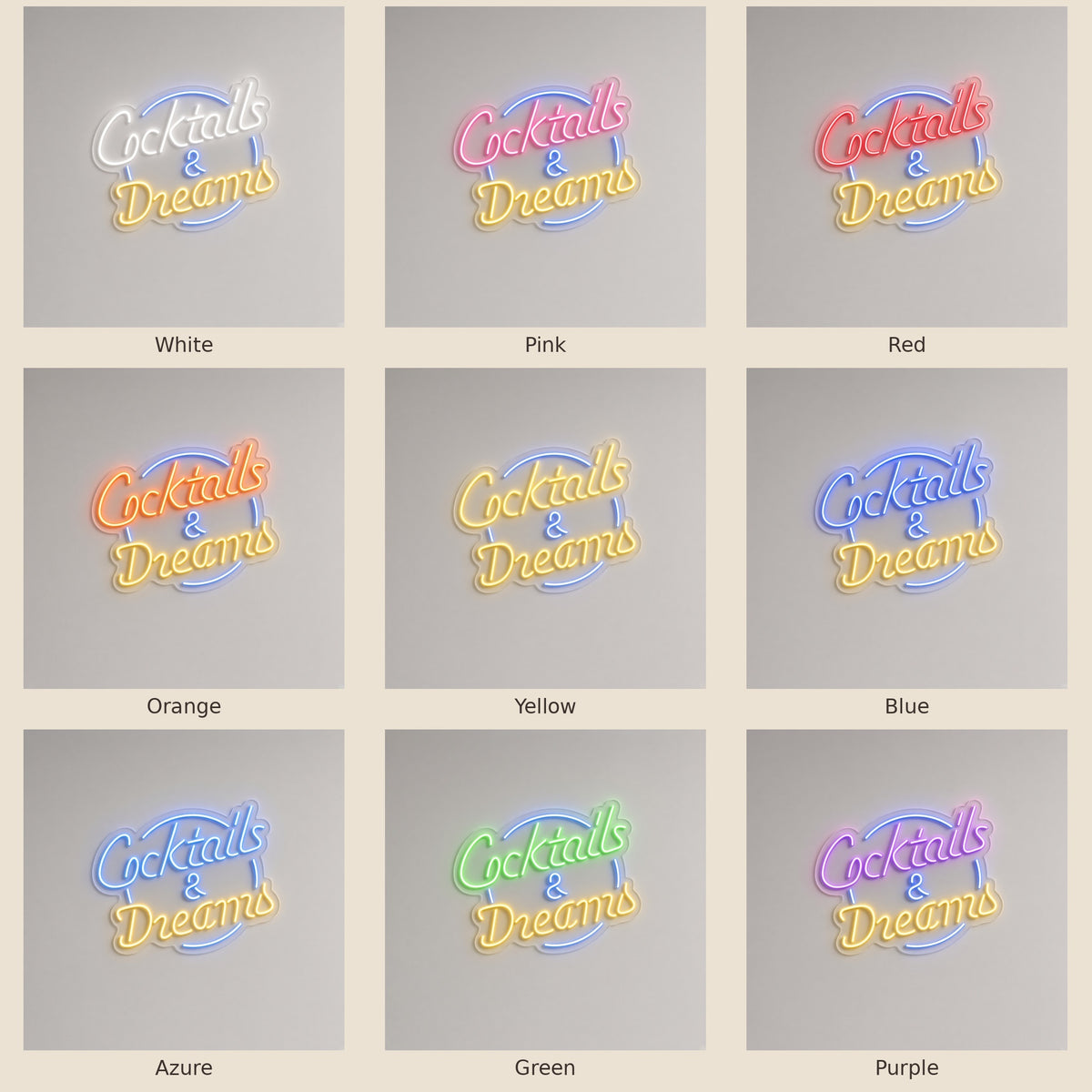 Cocktails & Dreams LED Neon Sign - nine-color grid