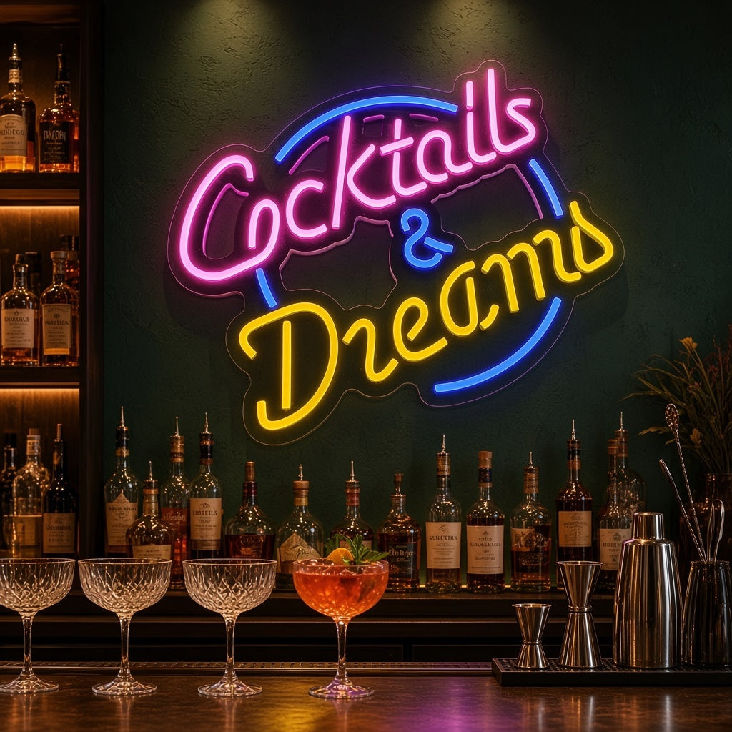 Cocktails & Dreams Cocktail Bar Decor LED Neon Sign - advertising view