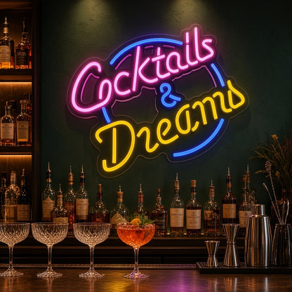 Cocktails & Dreams Cocktail Bar Decor LED Neon Sign - advertising view