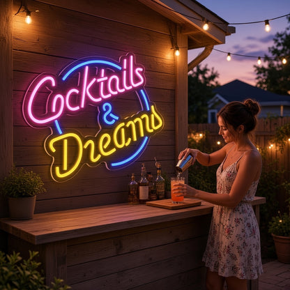 Cocktails & Dreams Cocktail Bar Decor LED Neon Sign - lifestyle view