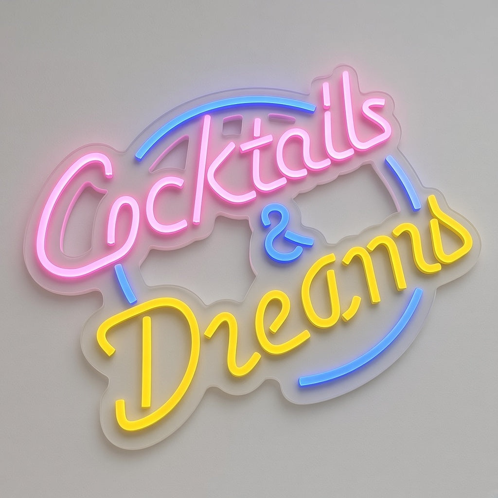 Cocktails & Dreams Cocktail Bar Decor LED Neon Sign - natural light view