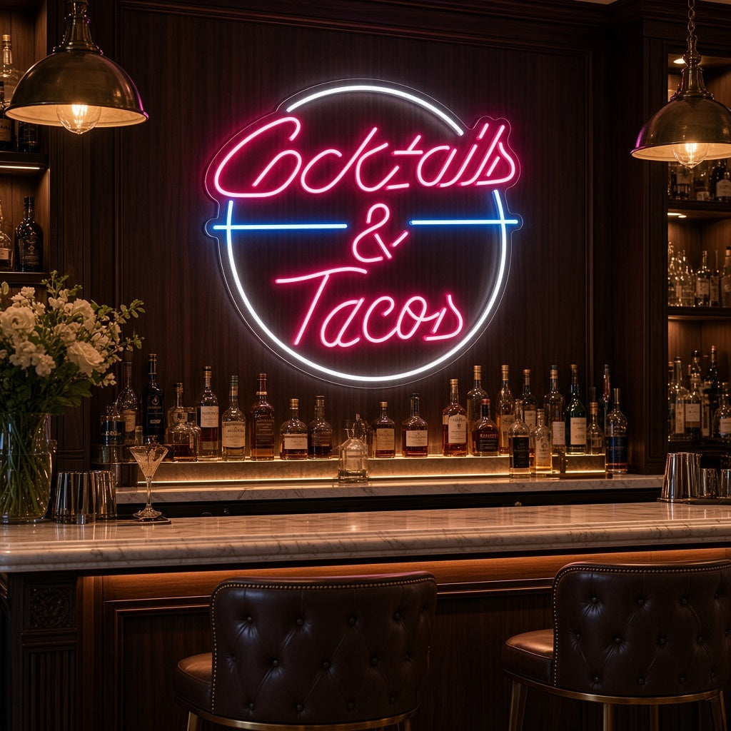 Cocktails & Tacos LED Neon Sign - advertising view