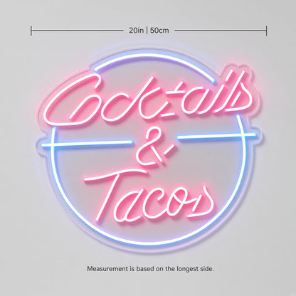 Cocktails & Tacos LED Neon Sign - size guide