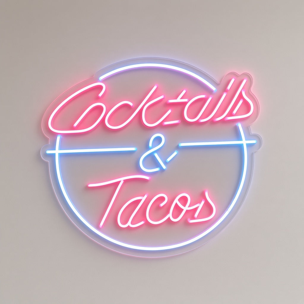 Cocktails & Tacos LED Neon Sign - natural light view