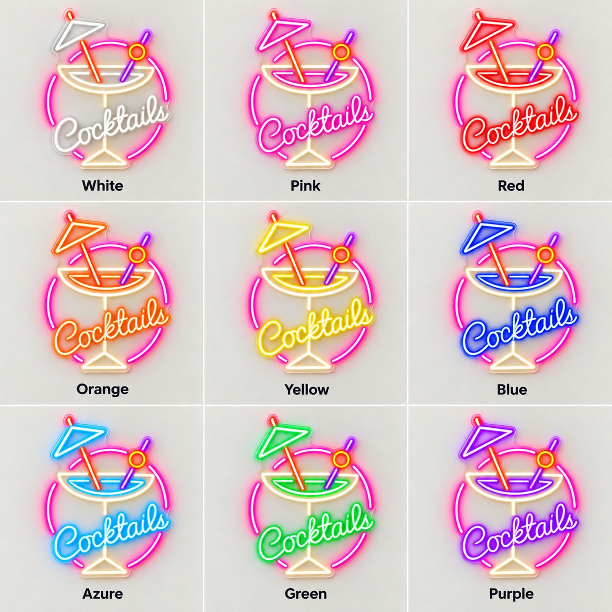Cocktails LED Neon Sign - nine-color grid
