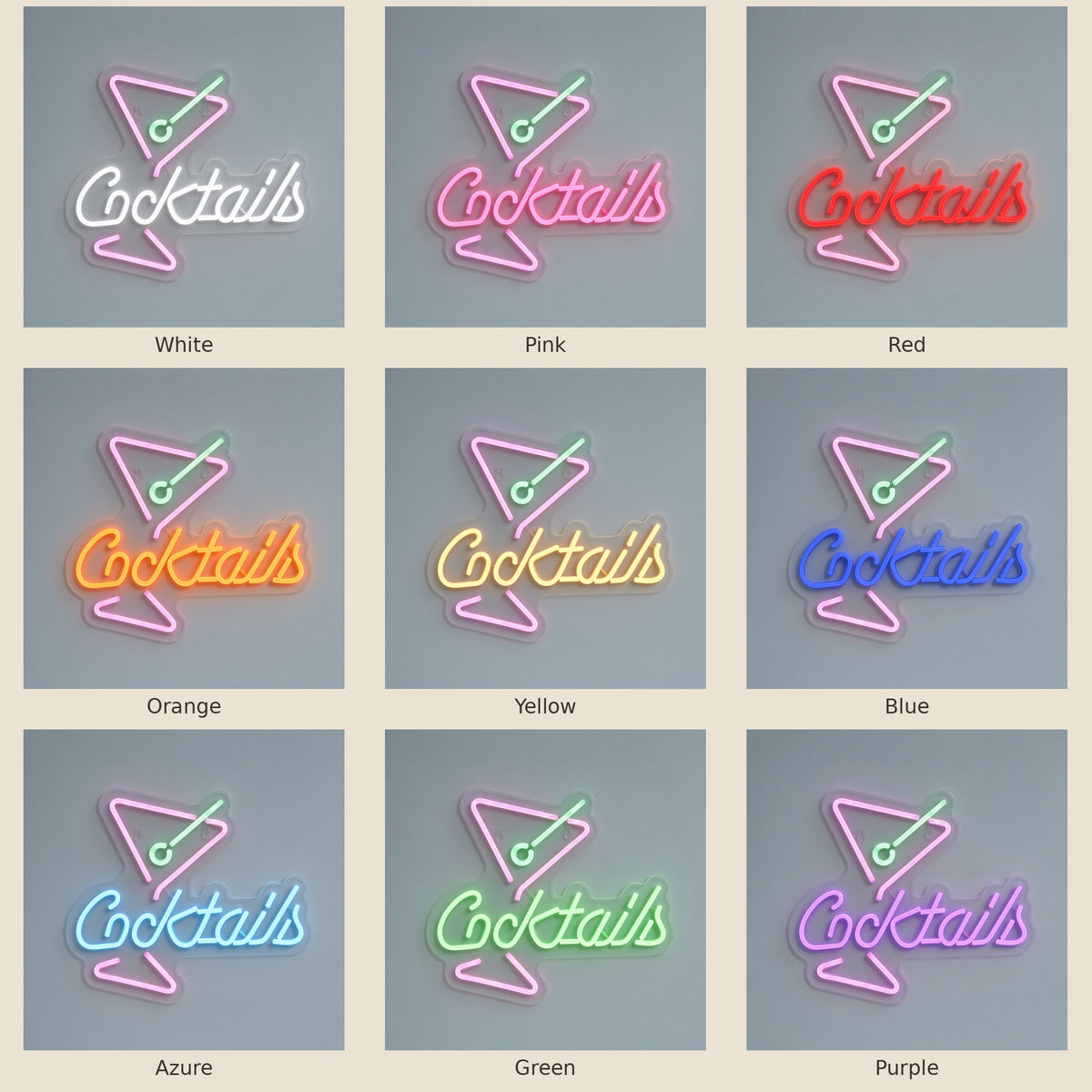 Cocktails Cocktail Bar Decor LED Neon Sign - nine-color grid