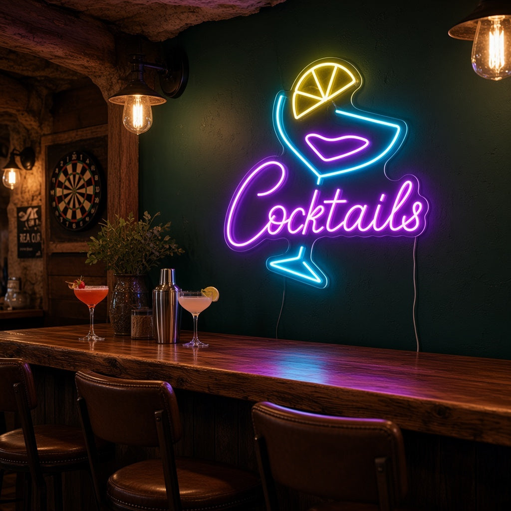 Cocktails Home Bar Decor LED Neon Sign - advertising view