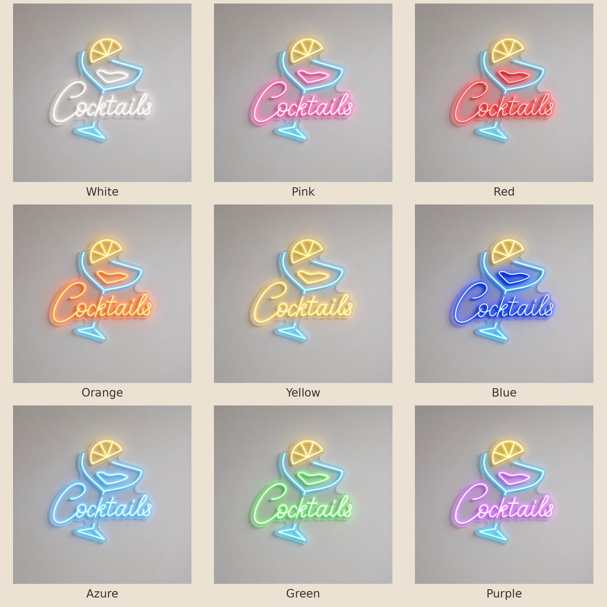 Cocktails Home Bar Decor LED Neon Sign - nine-color grid