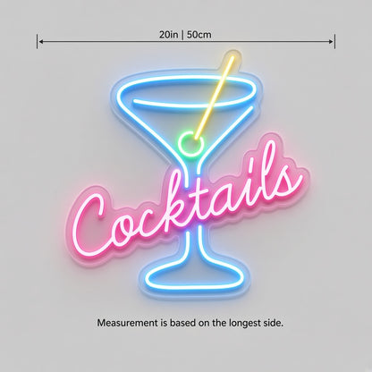 Cocktails Living Room Decor LED Neon Sign - size guide