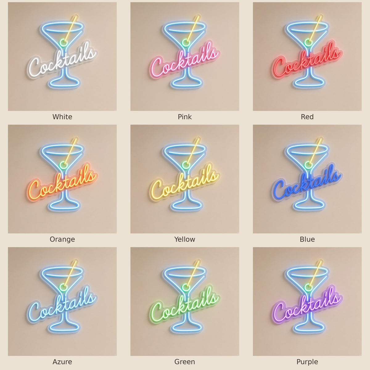 Cocktails Living Room Decor LED Neon Sign - nine-color grid