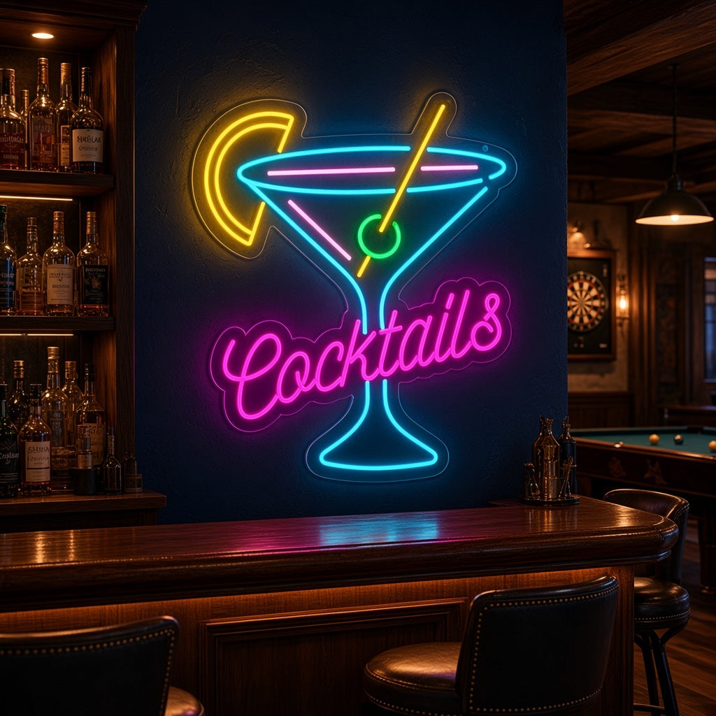 Cocktails Man Cave Decor LED Neon Sign - advertising view