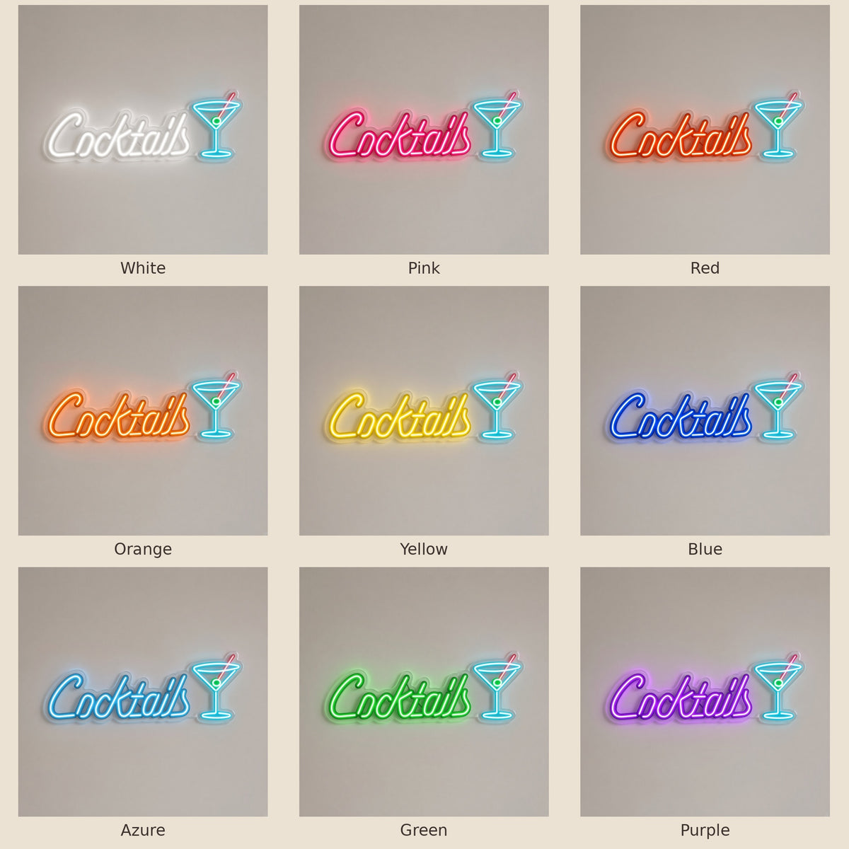 Cocktails Restaurant Decor LED Neon Sign - nine-color grid