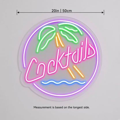 Cocktails Tiki Bar Decor LED Neon Sign - size guide