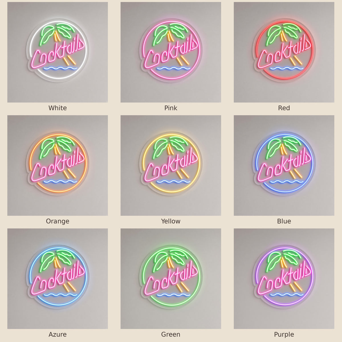 Cocktails Tiki Bar Decor LED Neon Sign - nine-color grid