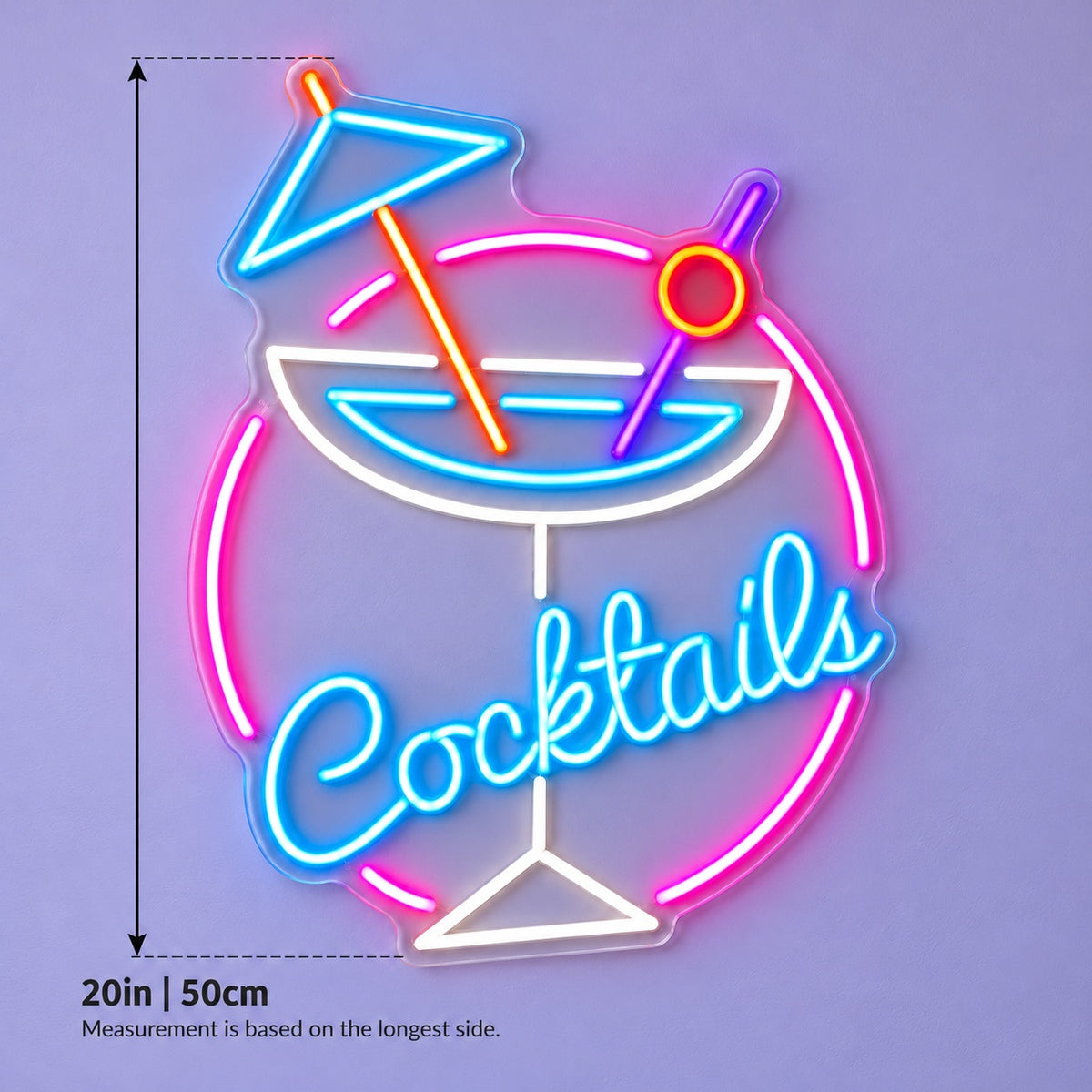Cocktails LED Neon Sign - size guide