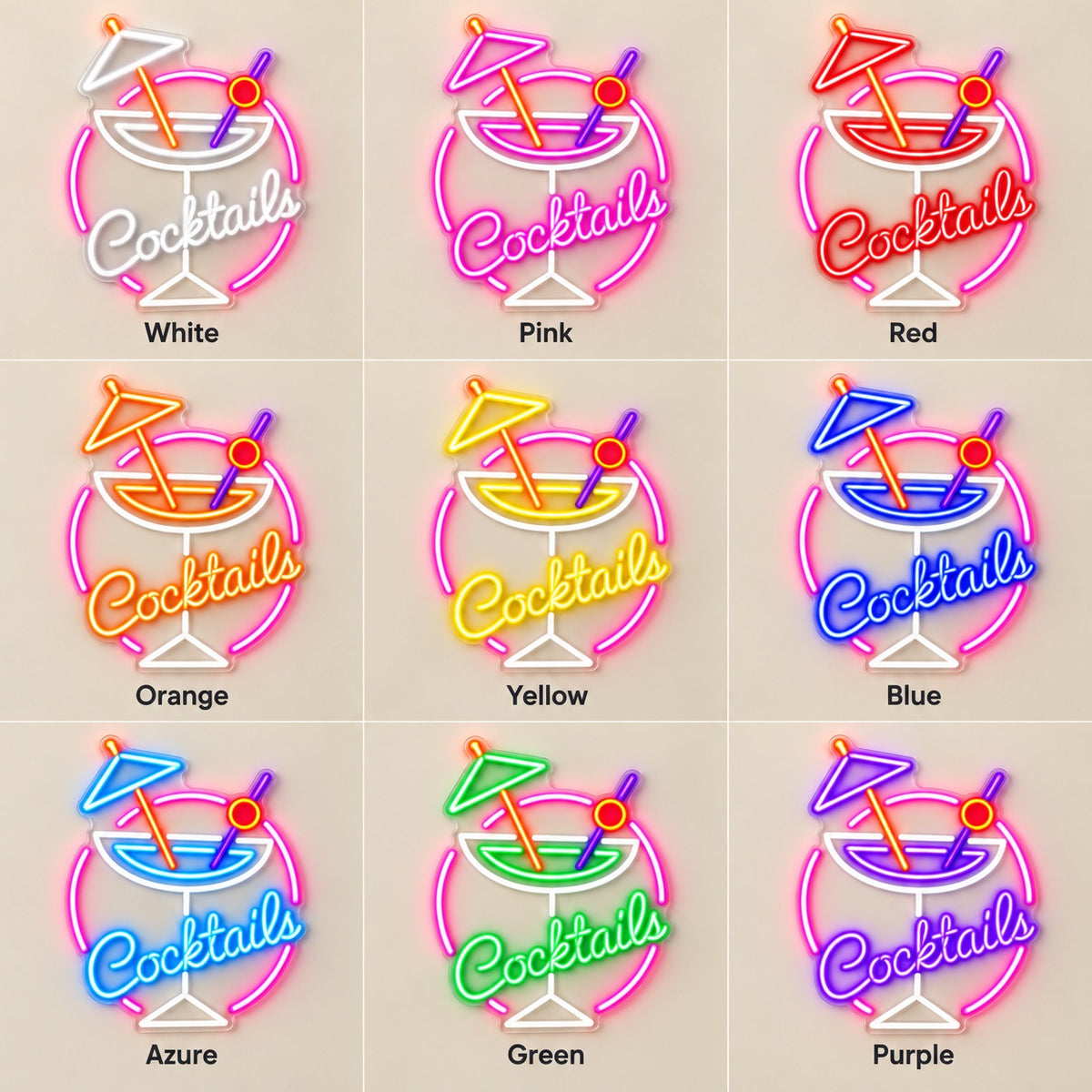 Cocktails LED Neon Sign - nine-color grid