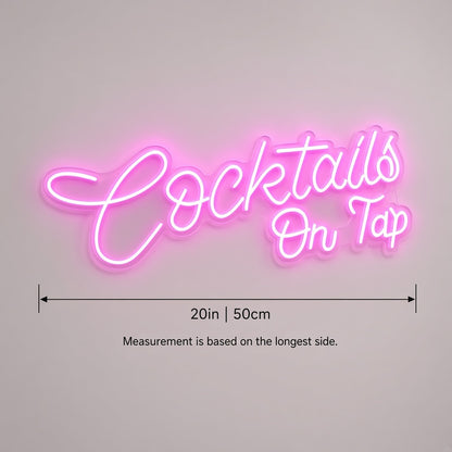 Cocktails On Tap LED Neon Sign - size guide