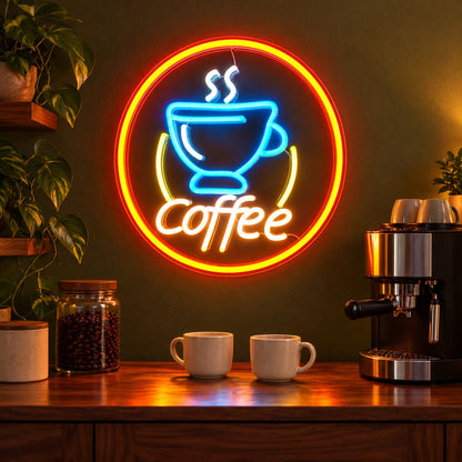 Coffee Cup Circle LED Neon Sign - advertising view