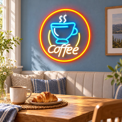 Coffee Cup Circle LED Neon Sign - lifestyle view