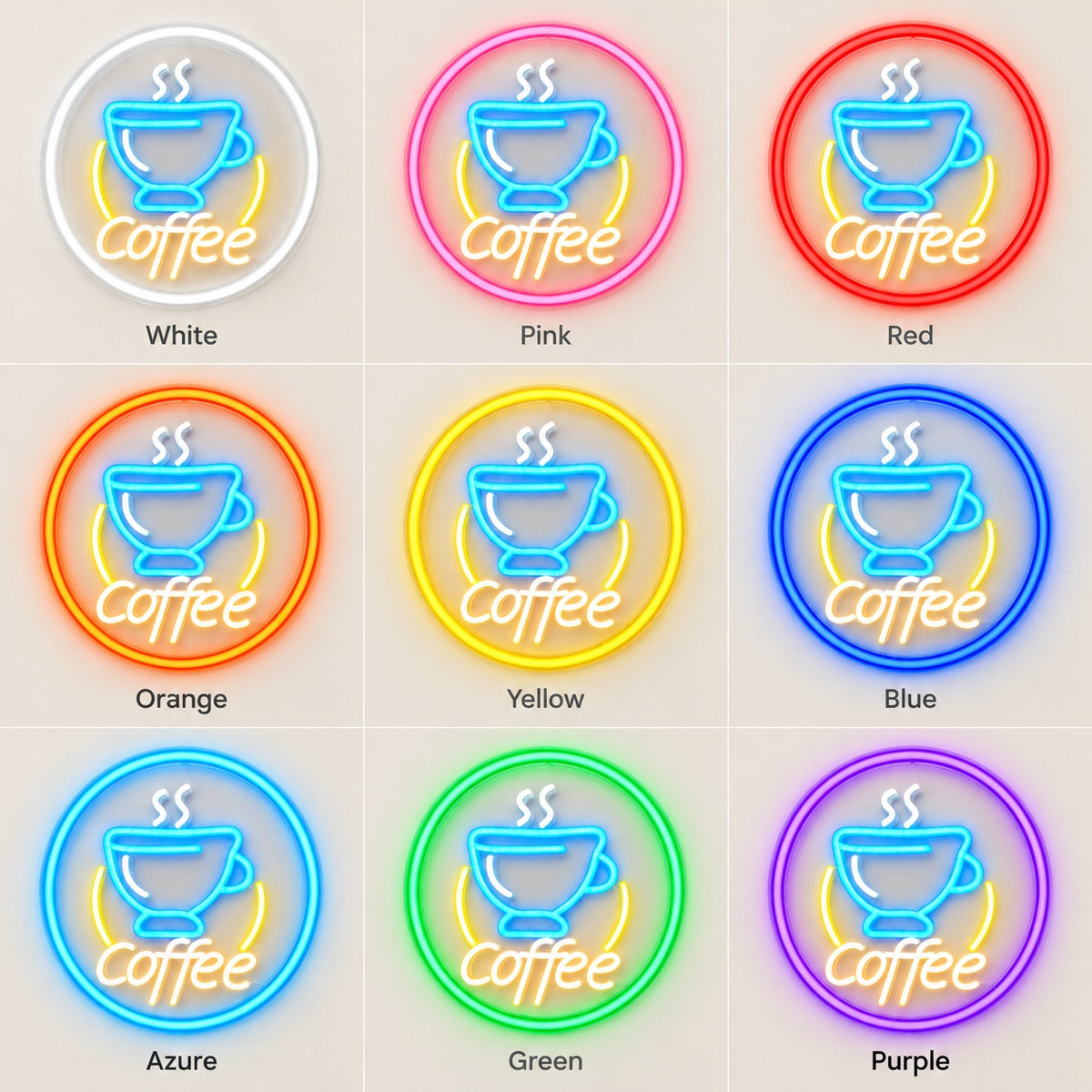 Coffee Cup Circle LED Neon Sign - nine-color grid