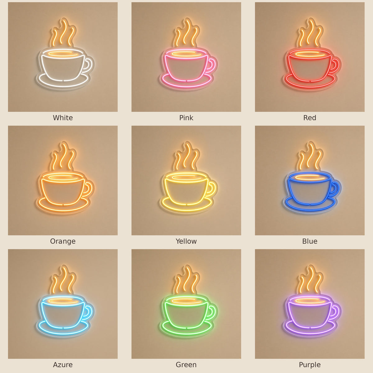 Coffee Cup LED Neon Sign - nine-color grid
