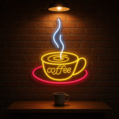 Coffee Cup Latte Swirl Steam Saucer for Cafe Bar LED Neon Sign - advertising view